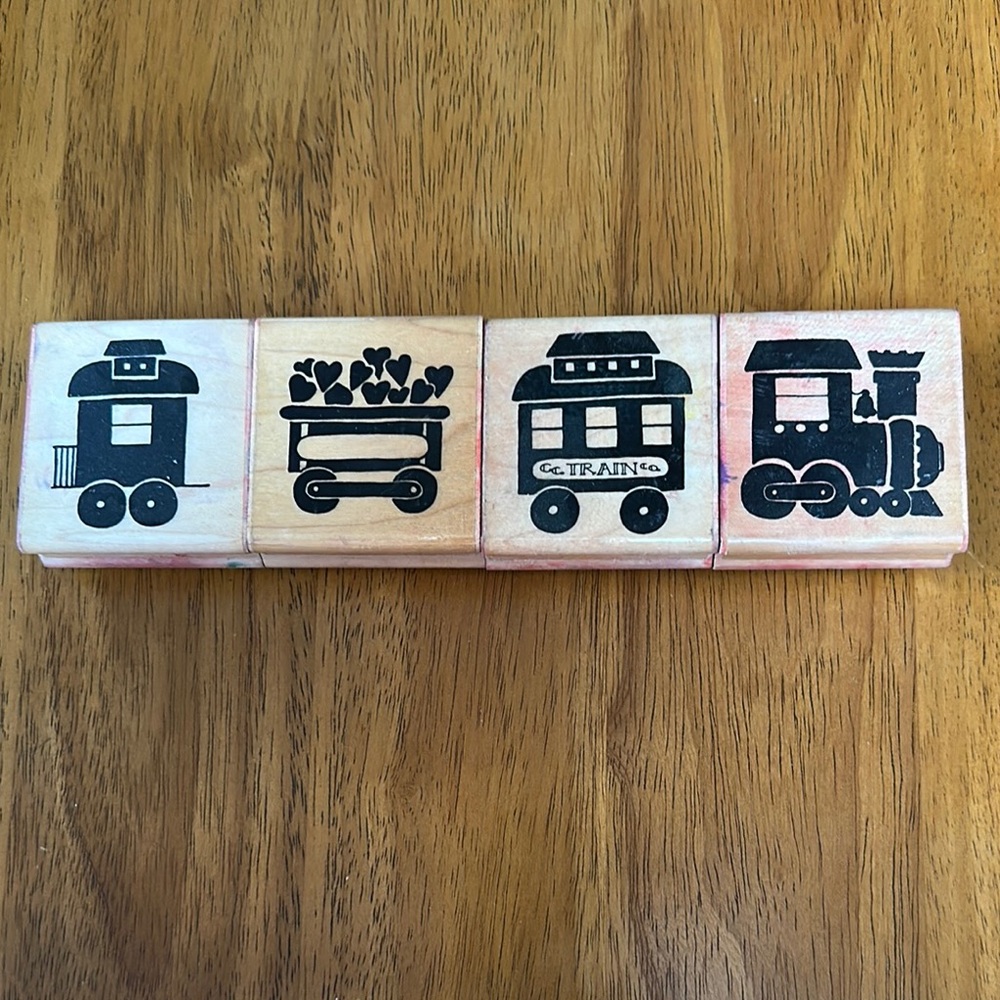 Rubber stamp train set by JRL Design Co. S301 train set. Rubber in EUC